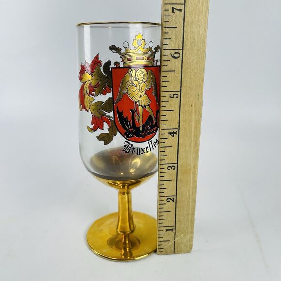 VTG Bruxelles Brussels Belgium Gold Rim Beer Glass 7" Coat of Arms Souvenir - Picture 5 of 8